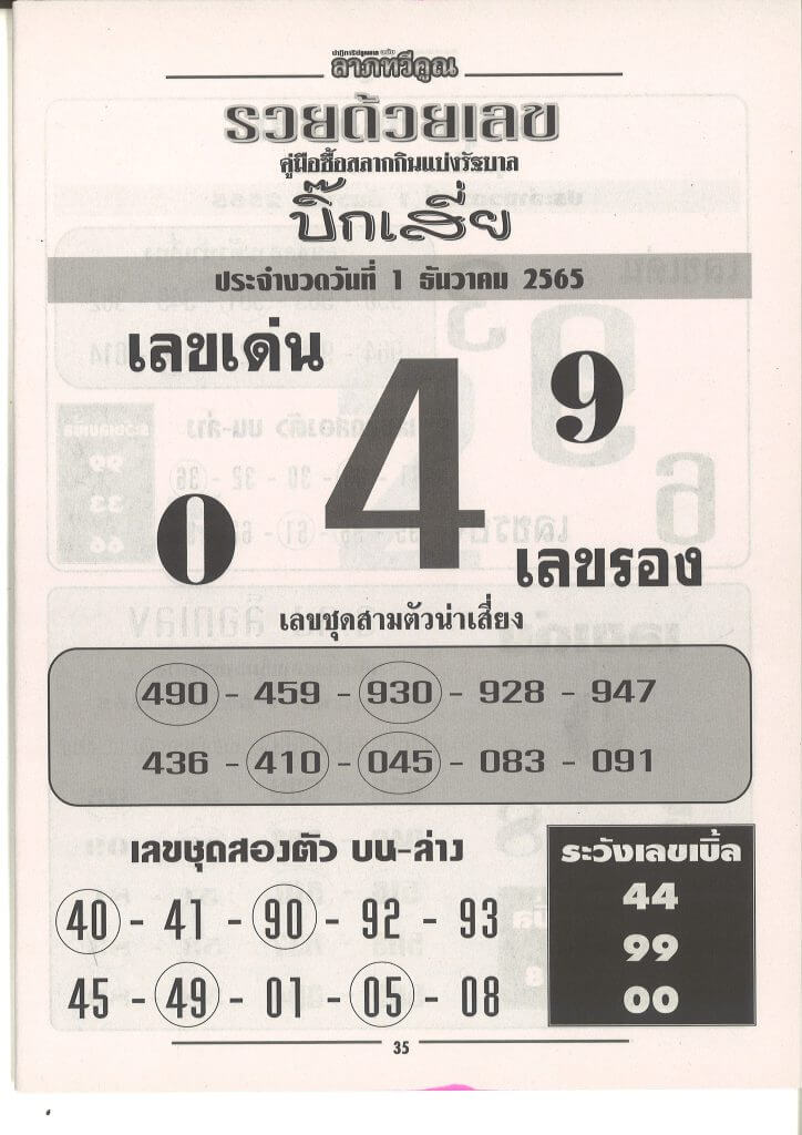 หวย 24 หวยบิ๊กเสี่ย 1/12/65