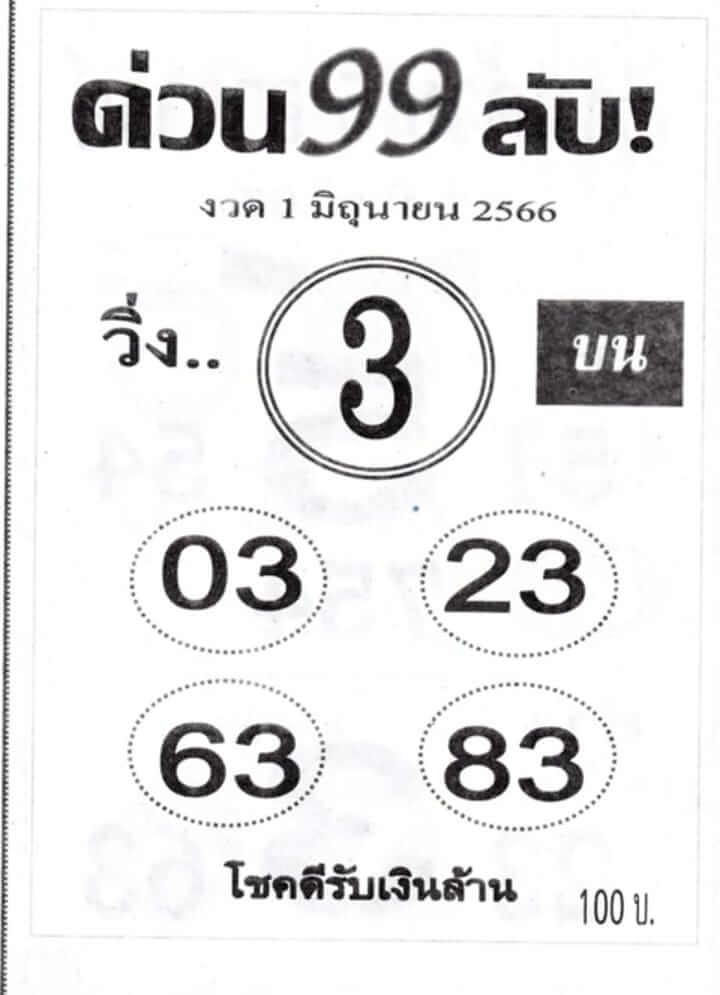 เลขหวยด่วน99ลับ 1/6/66