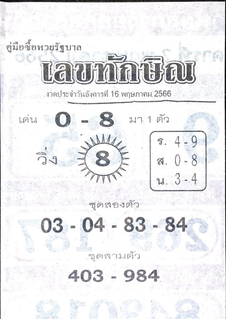 เลขเด็ดทักษิณ 16/5/66