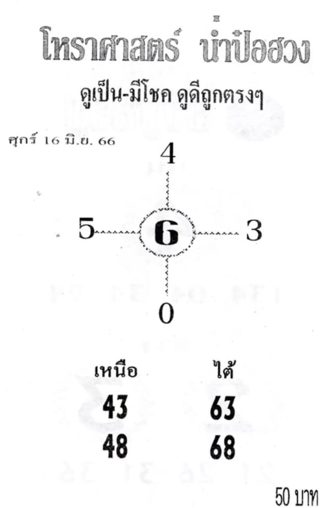 หวยเด็ดเลขดังน่ำป๋อฮวง 16-6-66