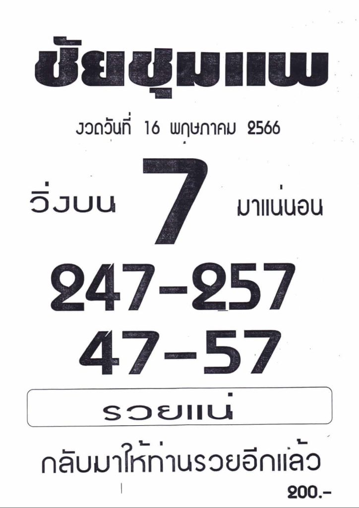 เลขเด็ดหวยดังชัยชุมแพ 16-6-66