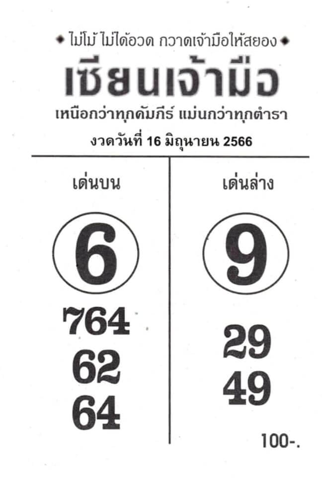 เลขเด็ดหวยเซียนเจ้ามือ 16-6-66