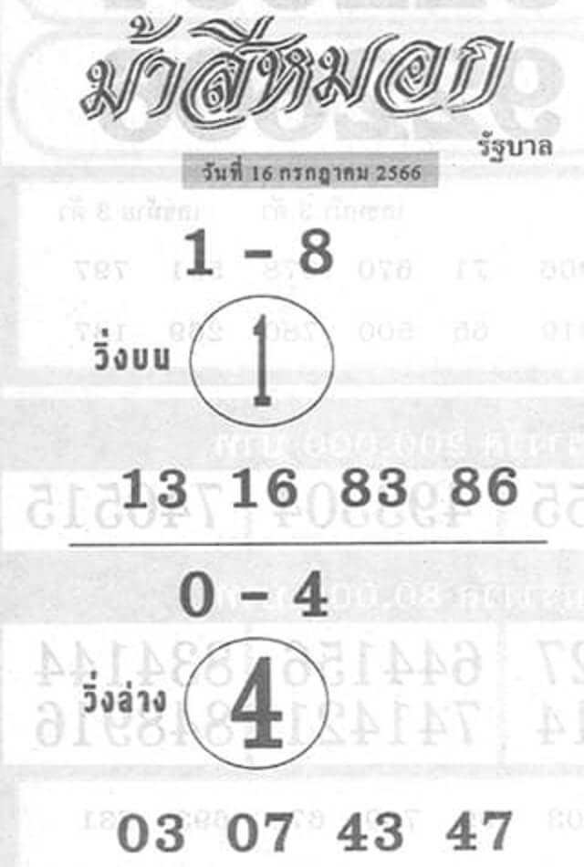 หวยไทย ม้าสีหมอก 16/7/66