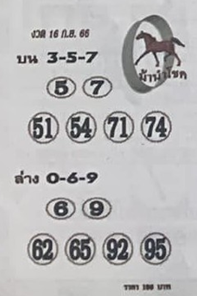 หวยไทย ม้านำโชค 16/9/66